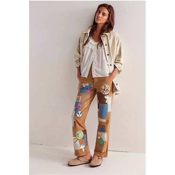 Free People We The Free Patch On You Baggy Straight Jeans 25